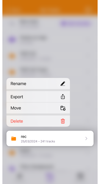 Context menu of a track in iOS
