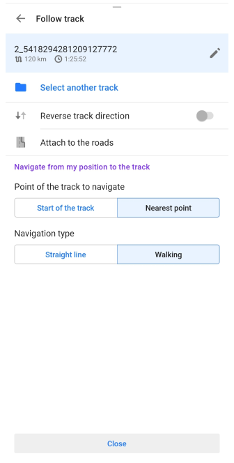 Navigation by track screen Android