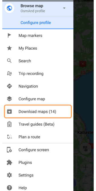 Maps menu Android