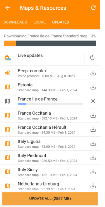 Maps menu Update maps Android