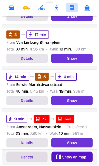 Navigation public transport way iOS