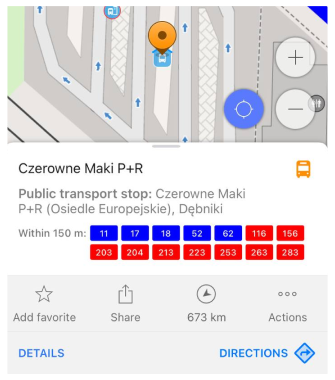 Public transport Route menu iOS