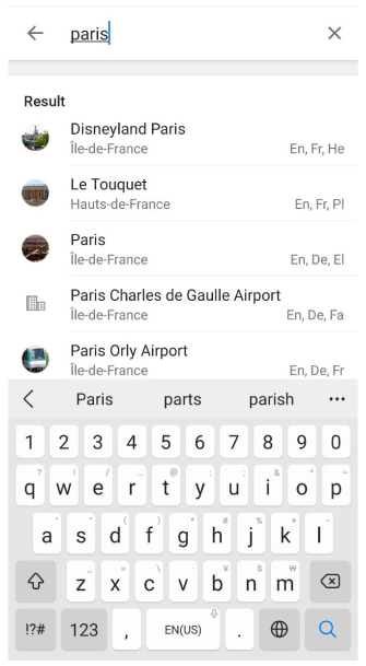 Travel guides search menu