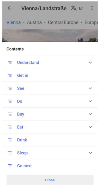قائمة محتويات أدلة السفر