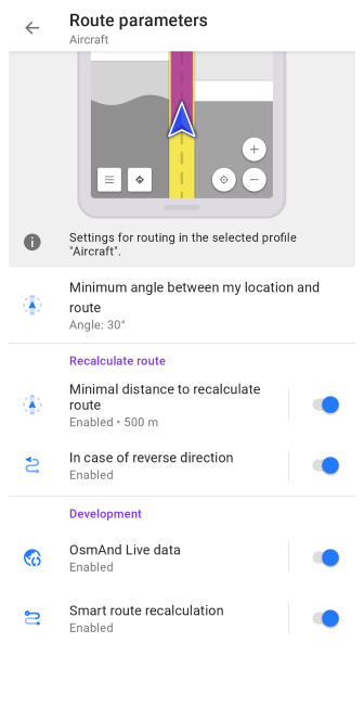 Straight line routing settings Android 1