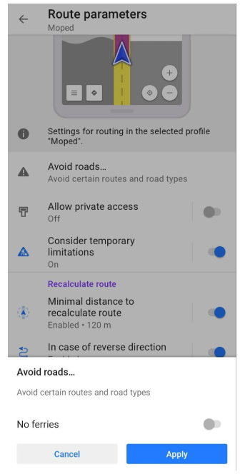 Avoid roads Android