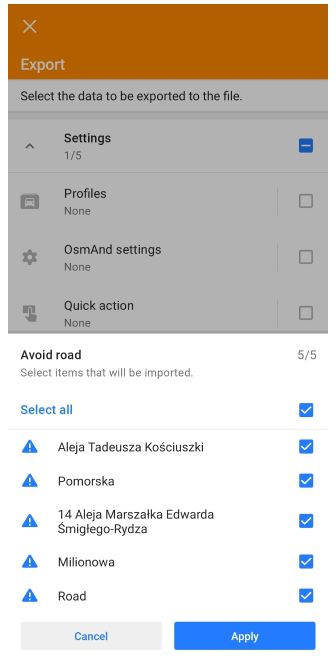 Avoid road on the map export Android 2