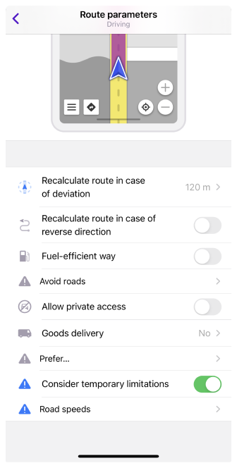 Car routing settings iOS 1