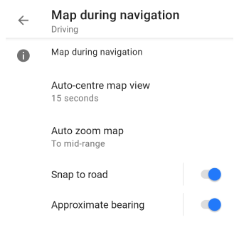 Map screen during navigation
