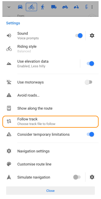 Select track to navigate Android 1