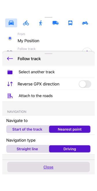 Navigation by track screen iOS