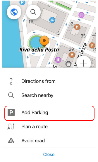 Select Parking in Actions in iOS