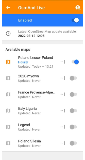 Maps menu OsmAnd live Android