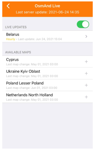 Maps menu OsmAnd live  iOS