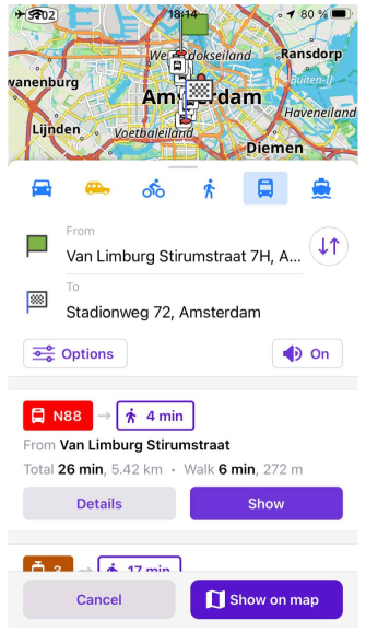 avigation public transport routes iOS