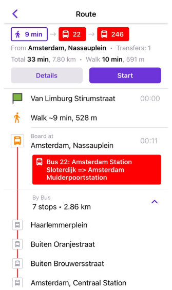 Navigation public transport stops list iOS