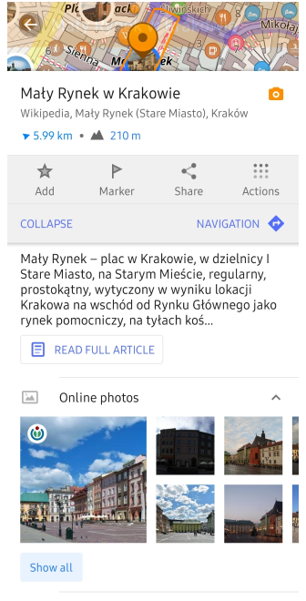 Online Photos context menu Android