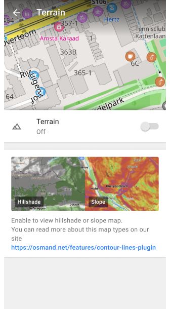 Terrain menu Android