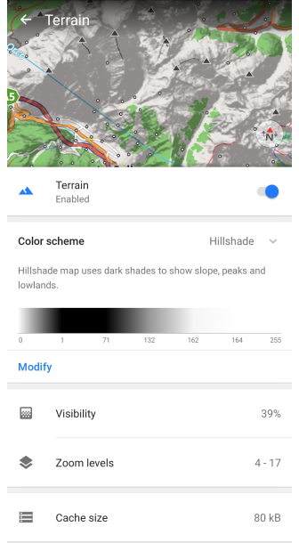 Terrain menu Android