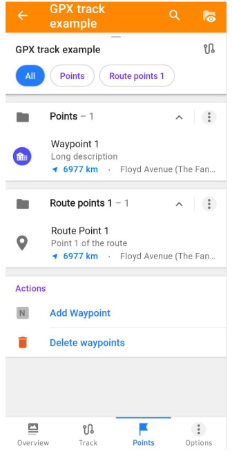 Context track menu Points Android