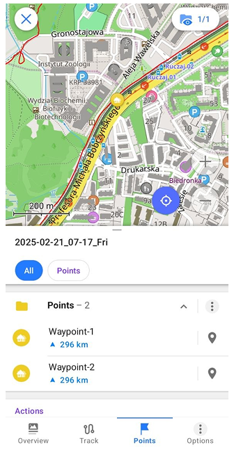 Context track menu Points Android
