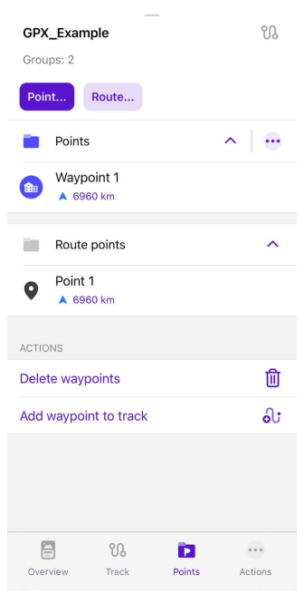 Context track menu Points iOS