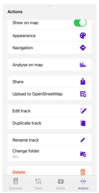 Track menu options Android