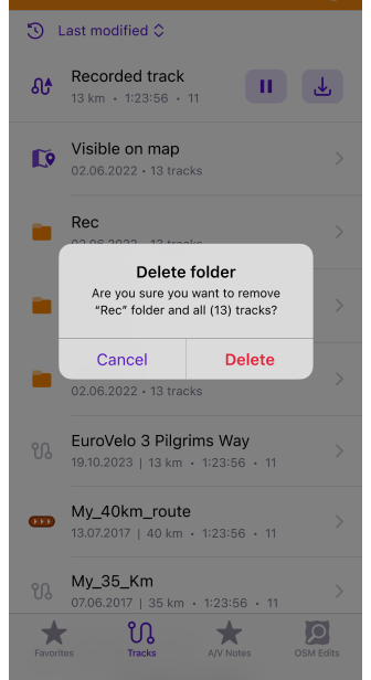 Context menu of a track in iOS