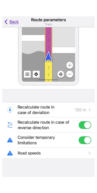 Train routing settings iOS