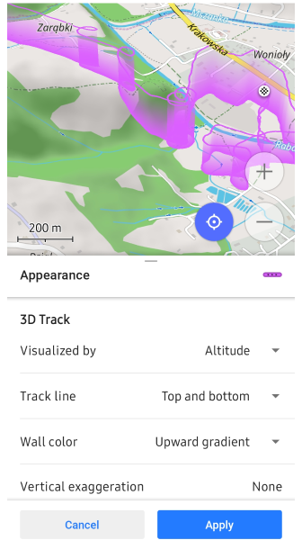 Track-Menü Darstellung 3D-Visualisierung