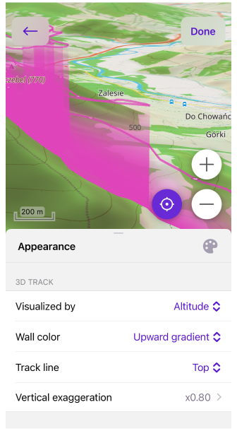 Track-Menü Darstellung 3D-Visualisierung