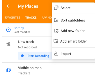 Sortierfunktion für Tracks in &quot;Meine Orte&quot; Android