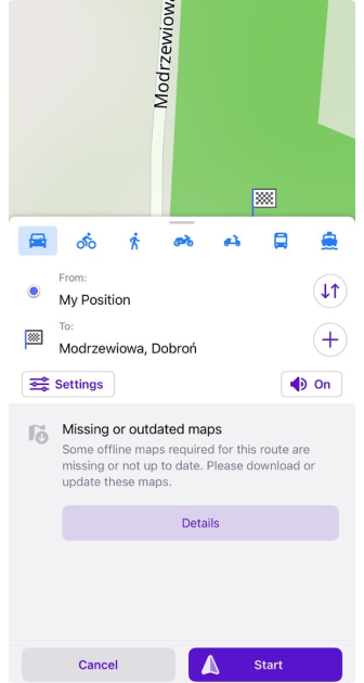 Meldung keine Karten beim Erstellen der Navigation iOS