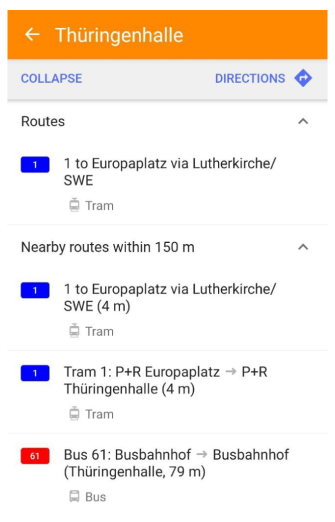Routen des öffentlichen Nahverkehrs Android
