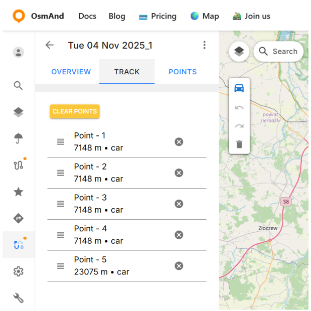 OsmAnd Web Track-Panel