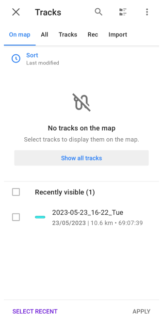 Karte konfigurieren Tracks Android