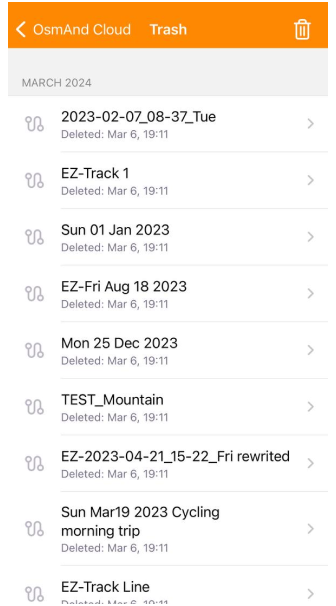 Papierkorb OsmAnd Cloud