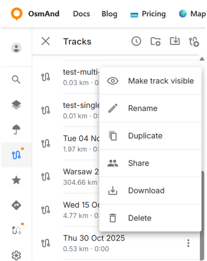 Menú Configurar mapa Tracks