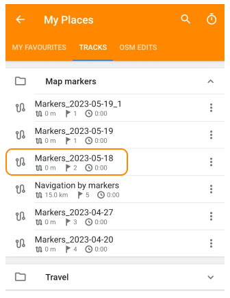 Lista de Mis lugares de entrada de coordenadas Android 2