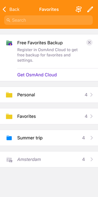 Menú de favoritos iOS
