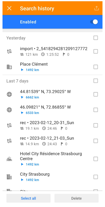 Ajustes generales Historial Android