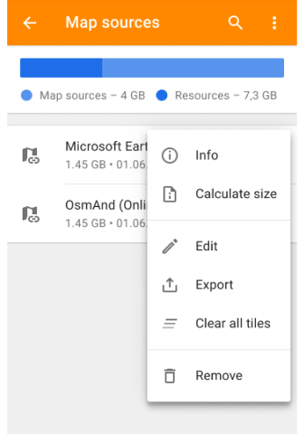 Menú de elementos de fuente de mapa
