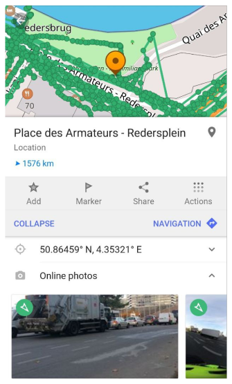 Menú contextual del mapa del complemento Mapillary Android