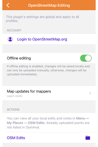 Ajustes del plugin de edición de OpenStreetMap iOS