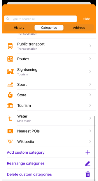 Lista de PDI de búsqueda iOS