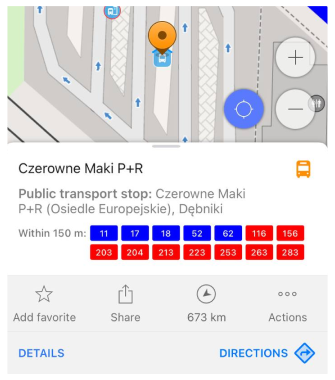 Menú de ruta de transporte público iOS
