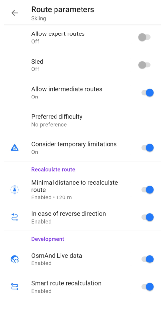 Ajustes de enrutamiento de esquí Android 2