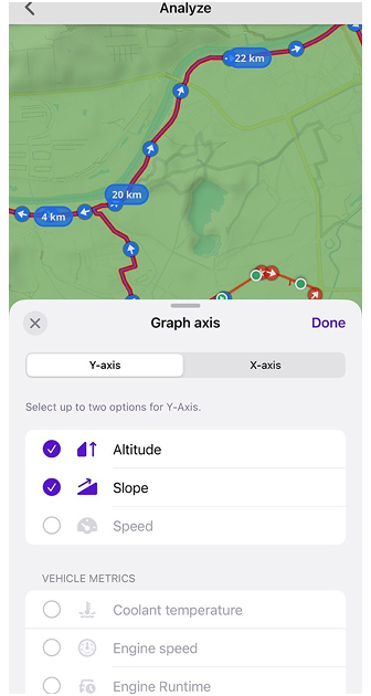 Menú de pista analizar en el mapa