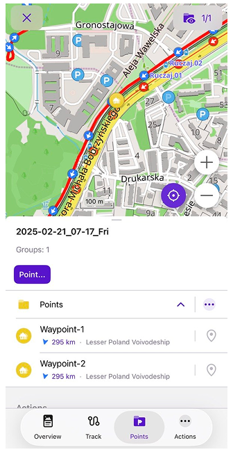 Menú contextual del track Puntos en iOS