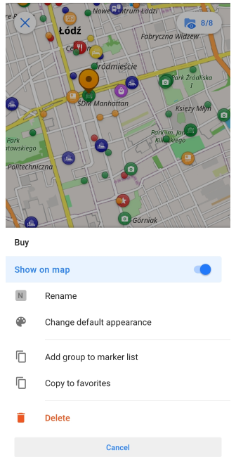 Menú de puntos de guías de viaje